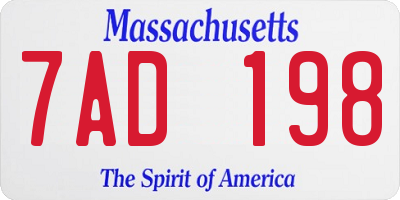 MA license plate 7AD198