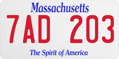 MA license plate 7AD203