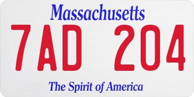 MA license plate 7AD204