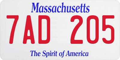 MA license plate 7AD205