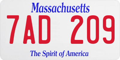 MA license plate 7AD209