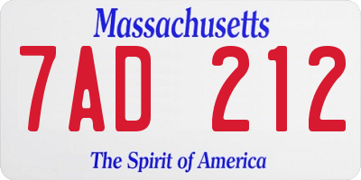 MA license plate 7AD212