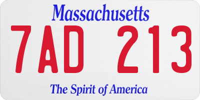 MA license plate 7AD213