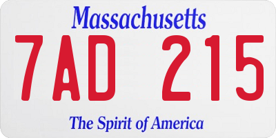 MA license plate 7AD215