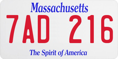 MA license plate 7AD216