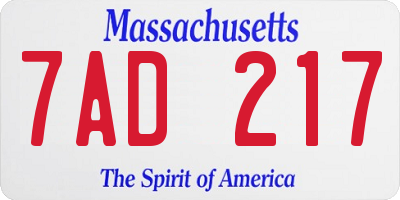 MA license plate 7AD217