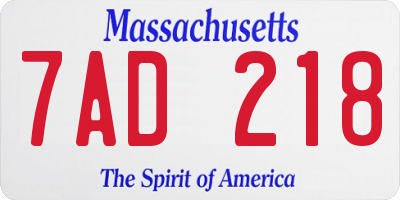 MA license plate 7AD218