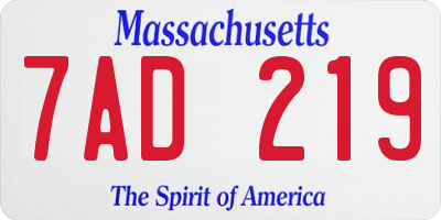 MA license plate 7AD219