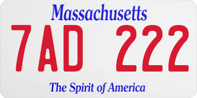 MA license plate 7AD222