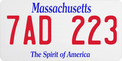 MA license plate 7AD223