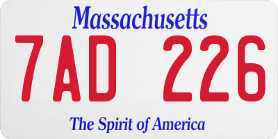 MA license plate 7AD226