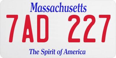 MA license plate 7AD227