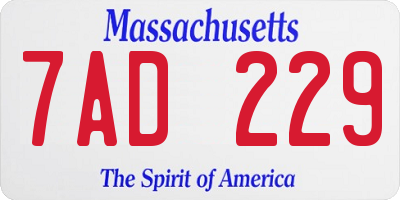 MA license plate 7AD229