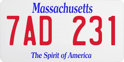 MA license plate 7AD231