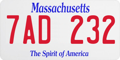 MA license plate 7AD232