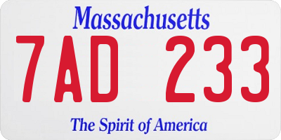 MA license plate 7AD233