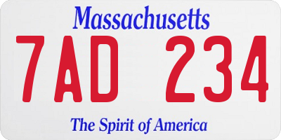 MA license plate 7AD234
