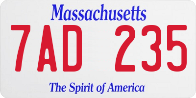 MA license plate 7AD235