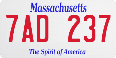 MA license plate 7AD237