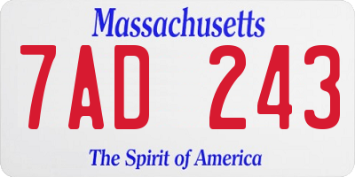 MA license plate 7AD243