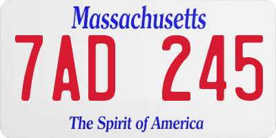 MA license plate 7AD245
