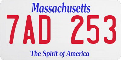 MA license plate 7AD253