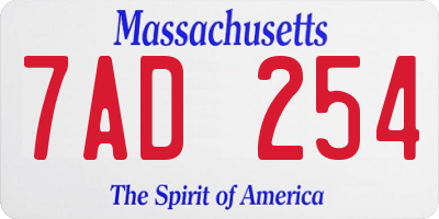 MA license plate 7AD254