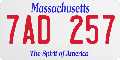 MA license plate 7AD257