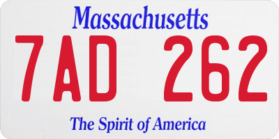 MA license plate 7AD262