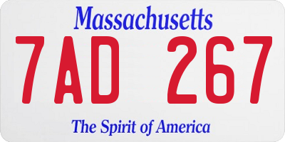 MA license plate 7AD267
