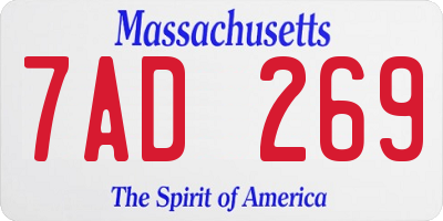 MA license plate 7AD269