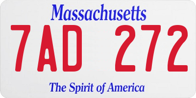 MA license plate 7AD272