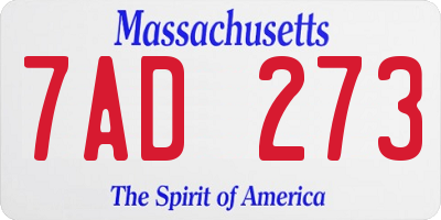 MA license plate 7AD273