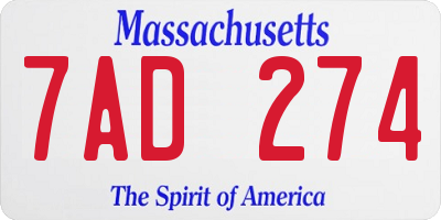 MA license plate 7AD274