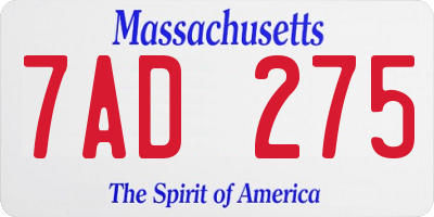 MA license plate 7AD275