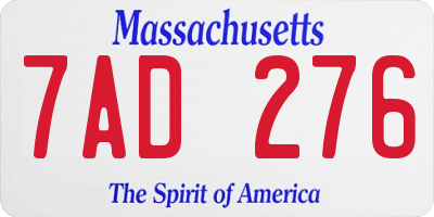 MA license plate 7AD276