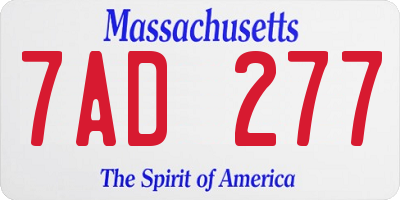 MA license plate 7AD277