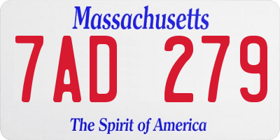 MA license plate 7AD279