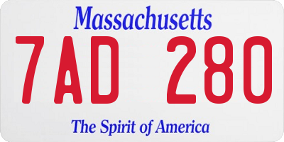 MA license plate 7AD280