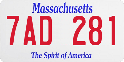 MA license plate 7AD281