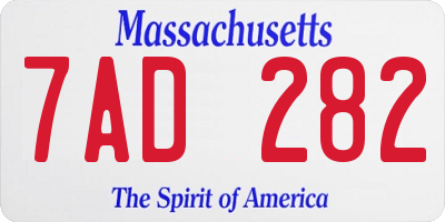 MA license plate 7AD282