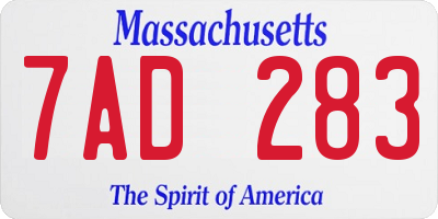 MA license plate 7AD283