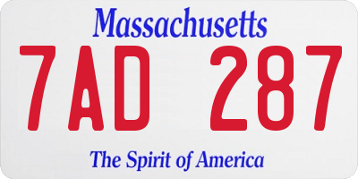 MA license plate 7AD287