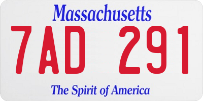 MA license plate 7AD291