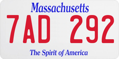 MA license plate 7AD292