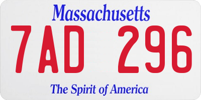 MA license plate 7AD296