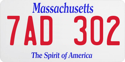 MA license plate 7AD302
