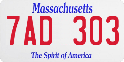 MA license plate 7AD303
