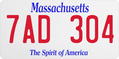 MA license plate 7AD304