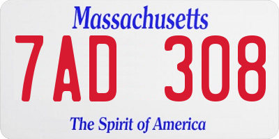 MA license plate 7AD308
